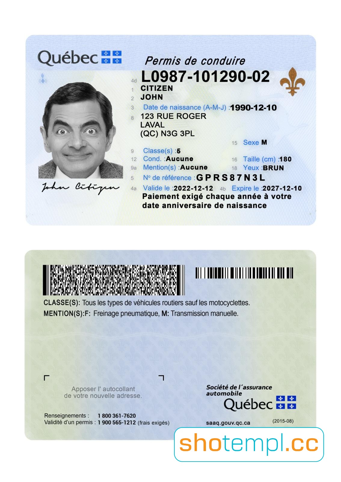 Canada Quebec Driver License PSD Template V2